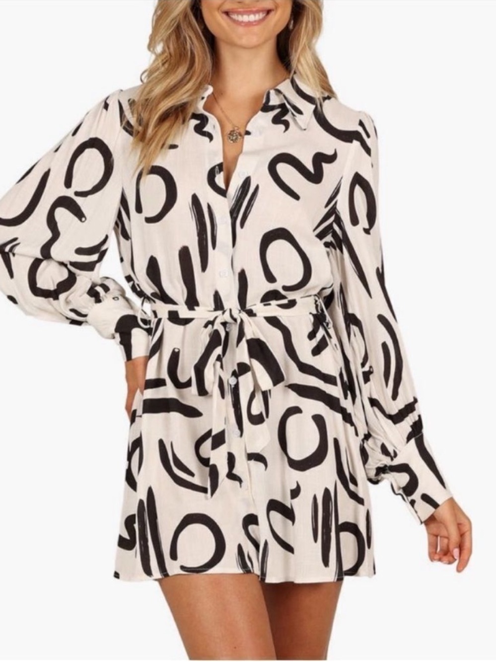 Petal & Pup Cosmo Belted Mini Shirtdress in Black and White Size Medium